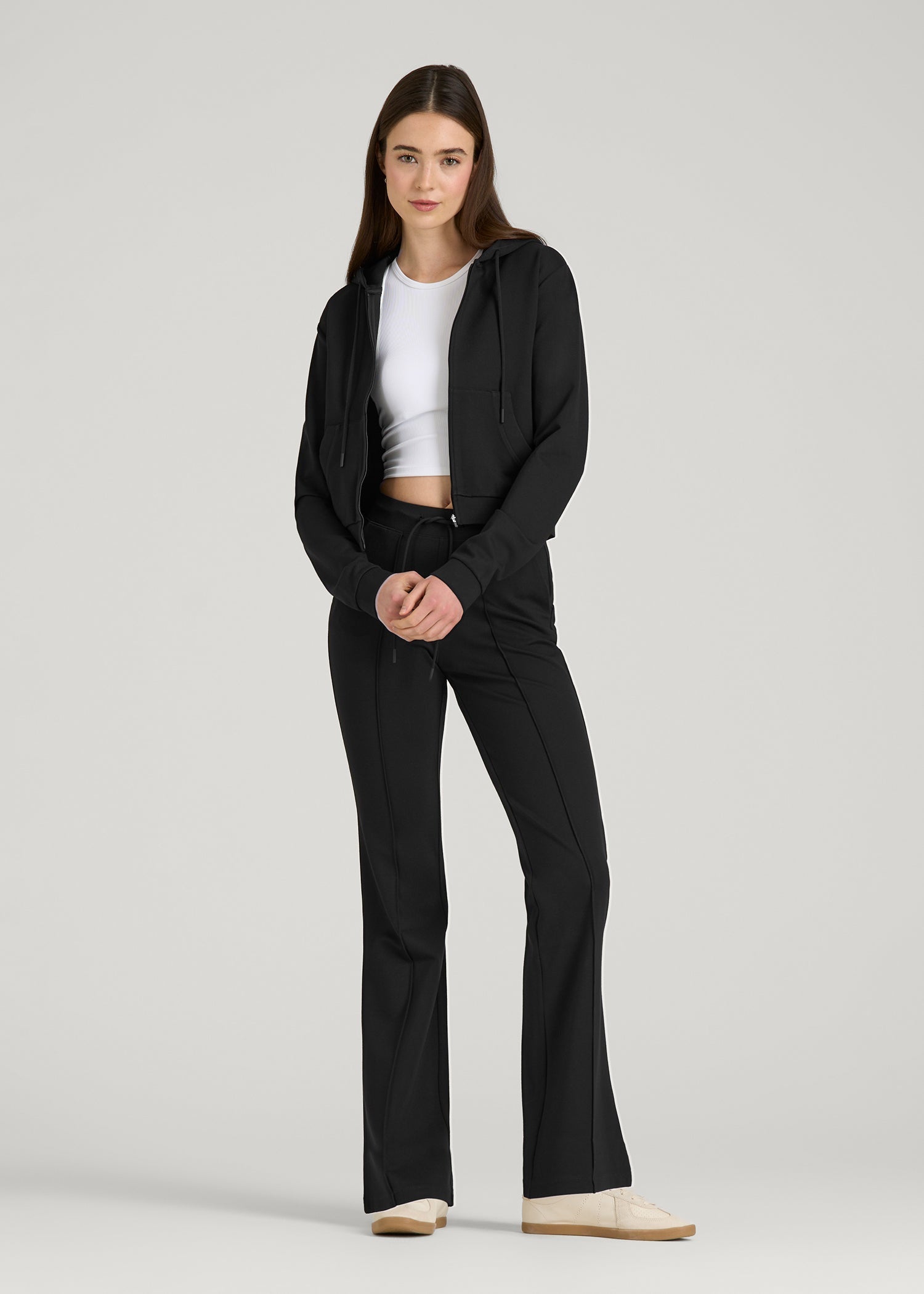 Flex Ponte Flare Pants with Drawcord for Tall Women in Black