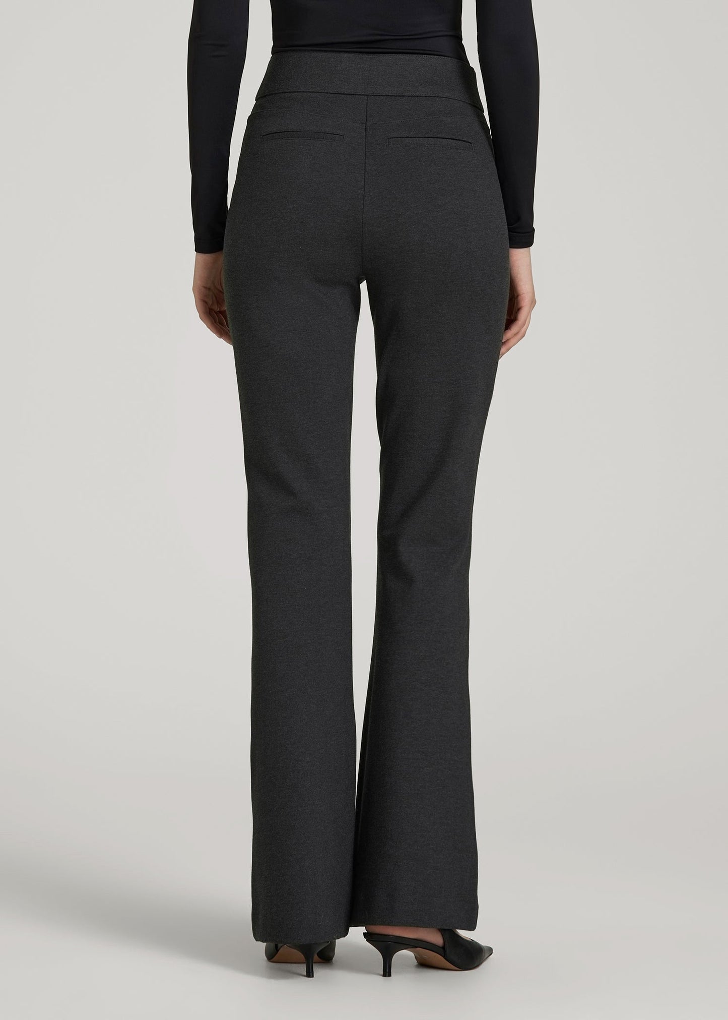 Flex Ponte Pull On Flare Pants for Tall Women in Dark Charcoal Heather