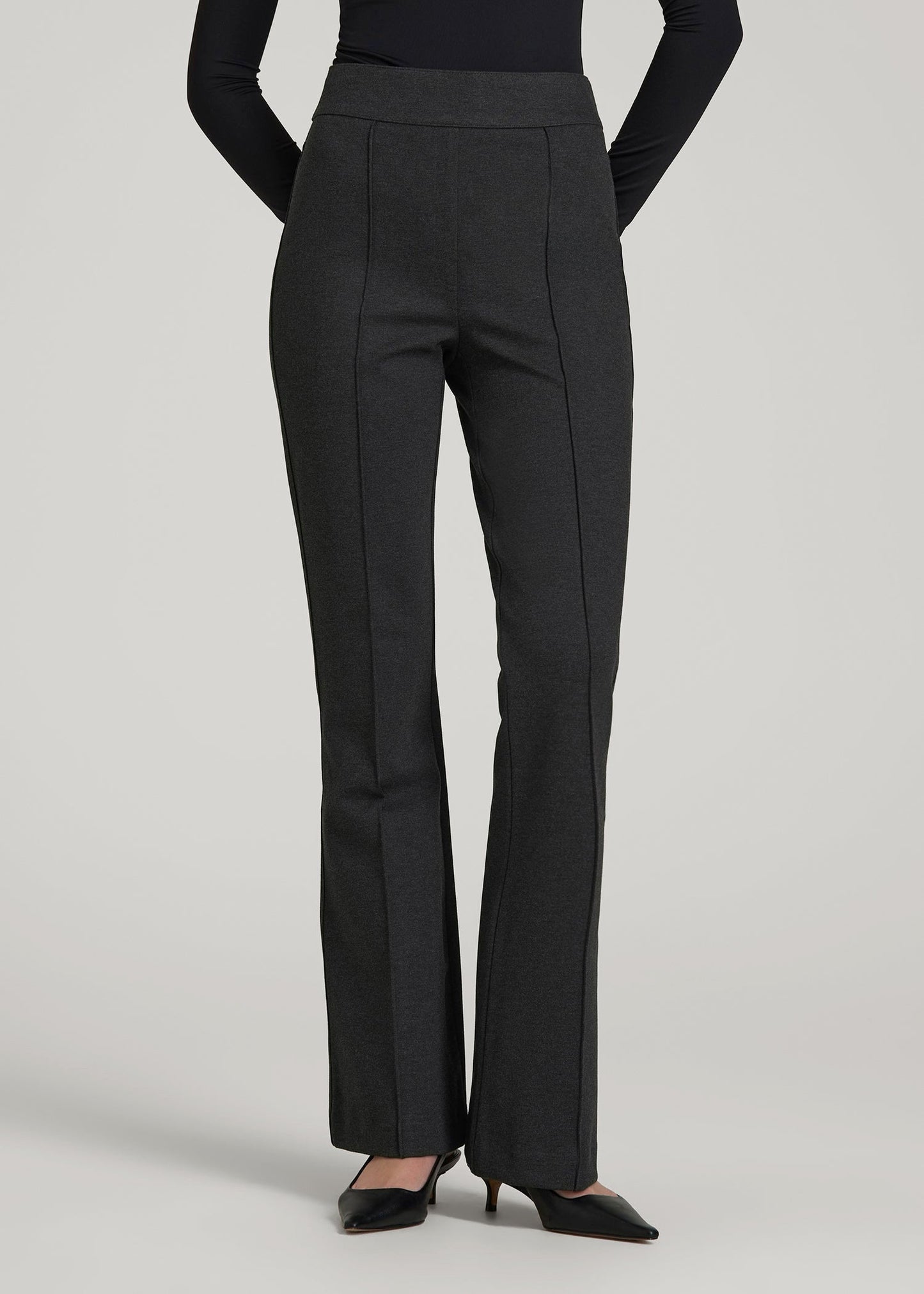 Flex Ponte Pull On Flare Pants for Tall Women in Dark Charcoal Heather