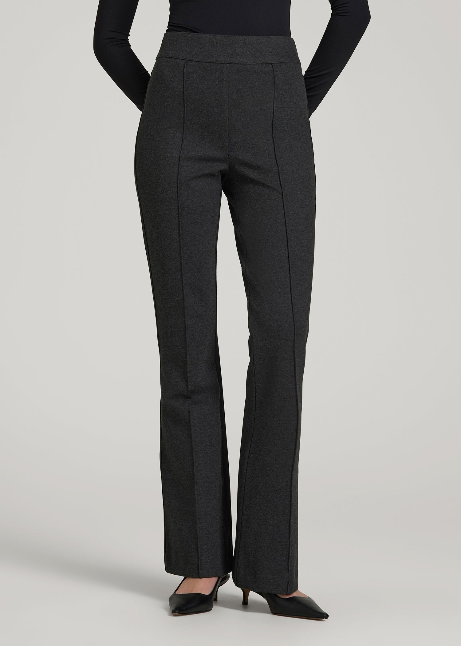 Flex Ponte Pull On Flare Pants for Tall Women in Dark Charcoal Heather