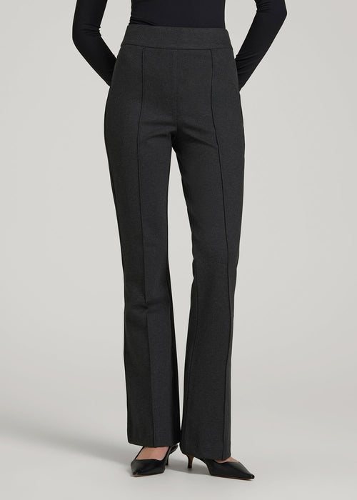 Flex Ponte Pull On Flare Pants for Tall Women in Dark Charcoal Heather