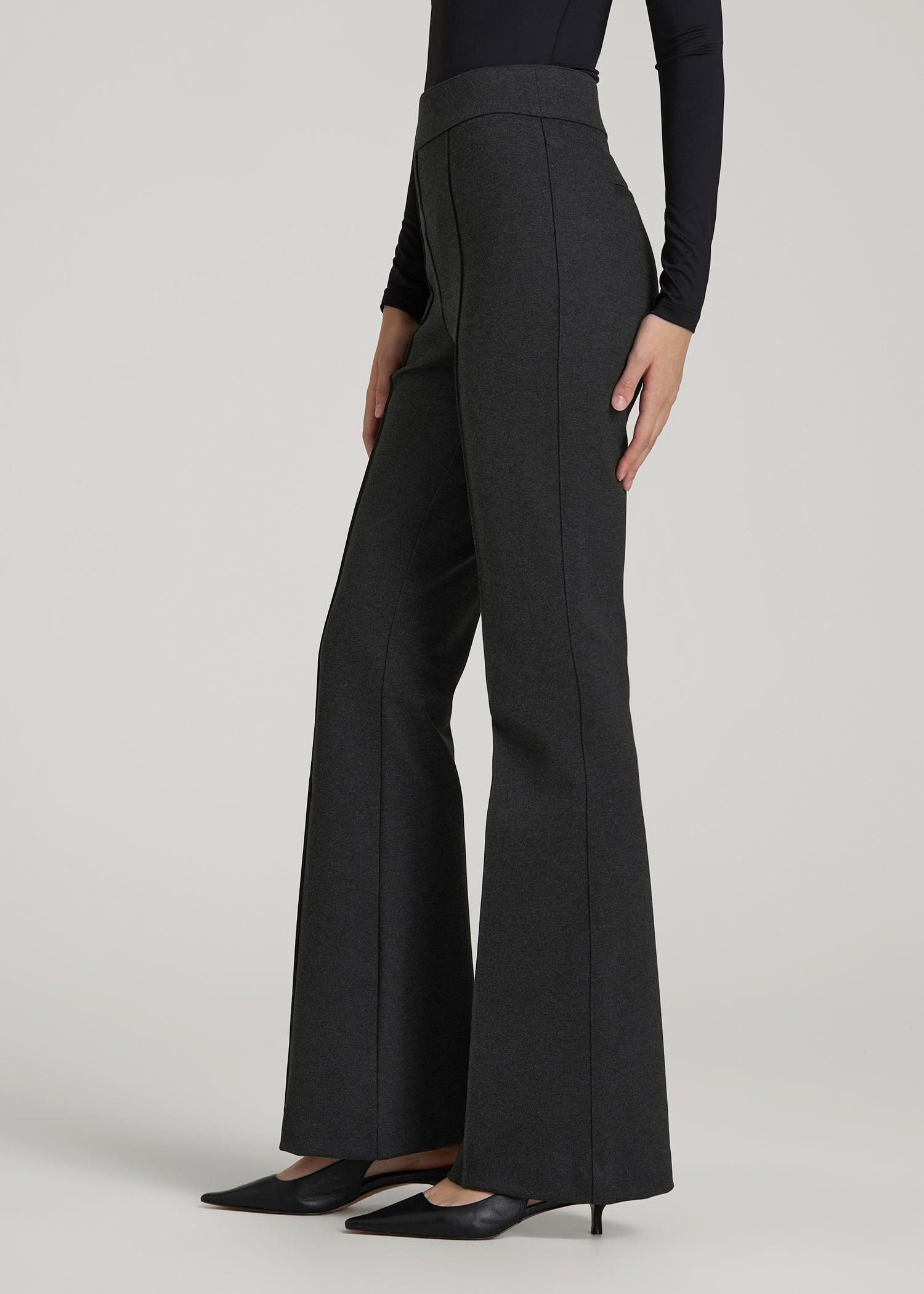 Flex Ponte Pull On Flare Pants for Tall Women in Dark Charcoal Heather