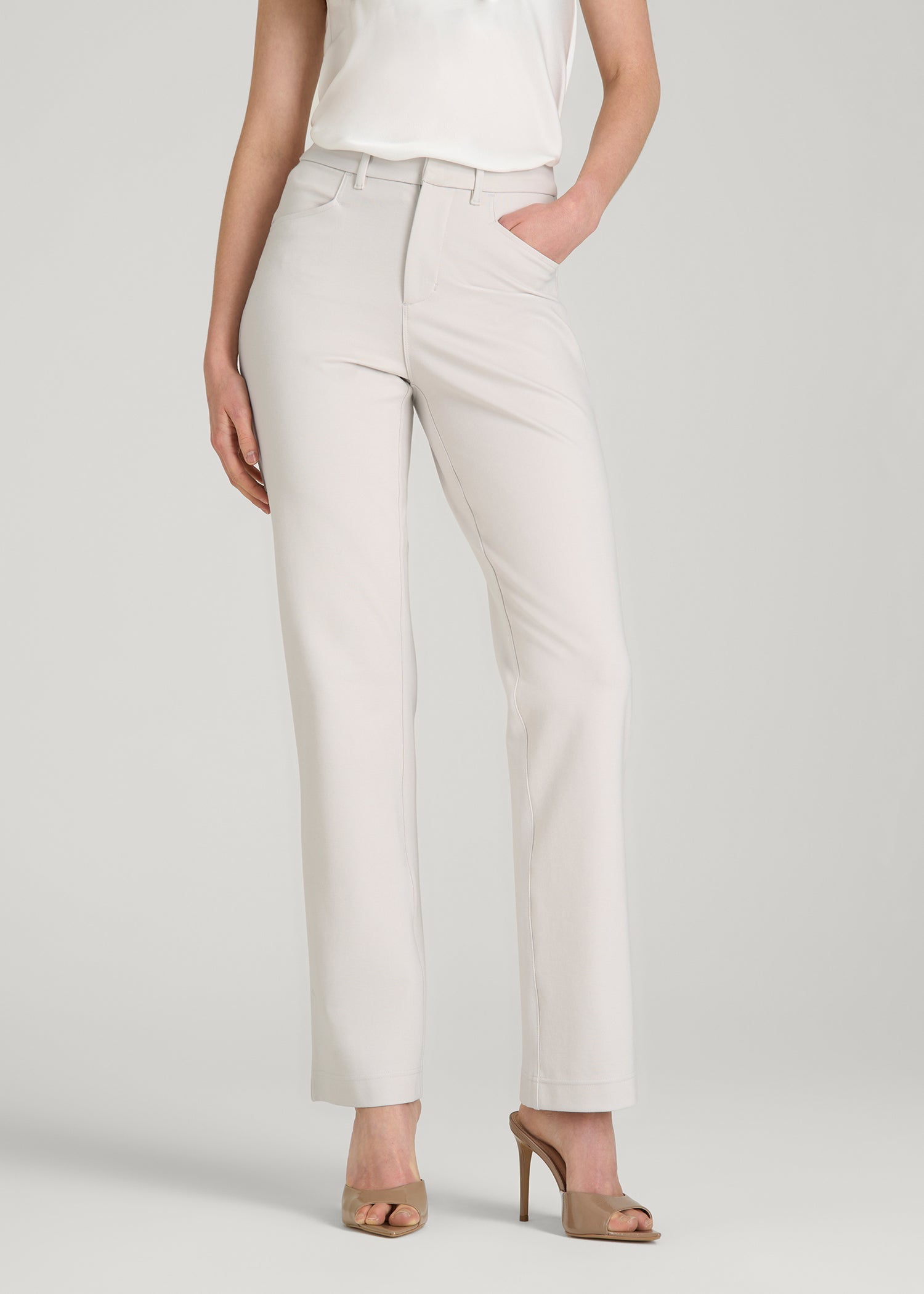 Flex Ponte Straight Leg Pants for Tall Women in White Sand