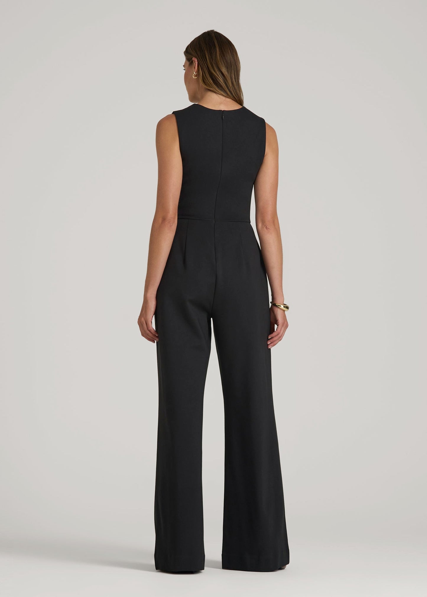 Flex Ponte Wide-Leg V-Neck Jumpsuit for Tall Women in Black