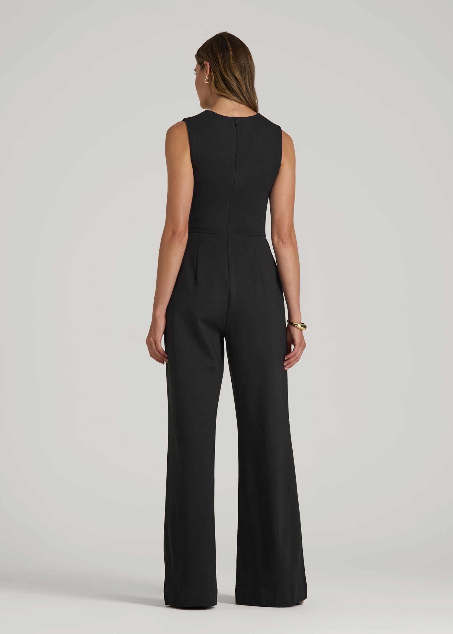Flex Ponte Wide-Leg V-Neck Jumpsuit for Tall Women in Black