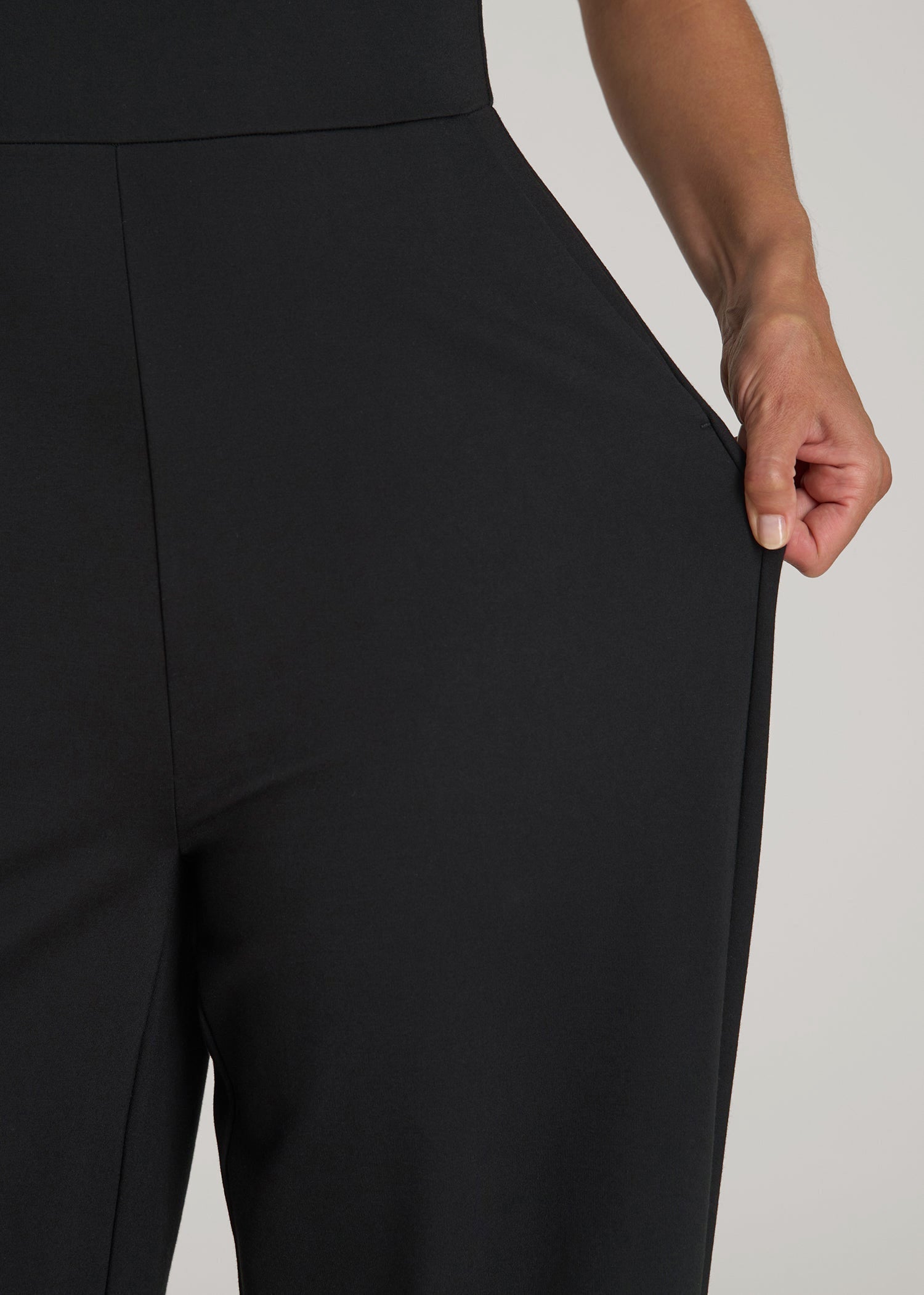 Flex Ponte Wide-Leg V-Neck Jumpsuit for Tall Women in Black