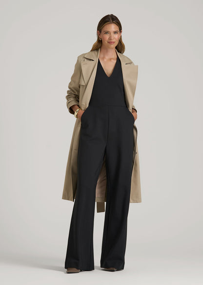 Flex Ponte Wide-Leg V-Neck Jumpsuit for Tall Women in Black