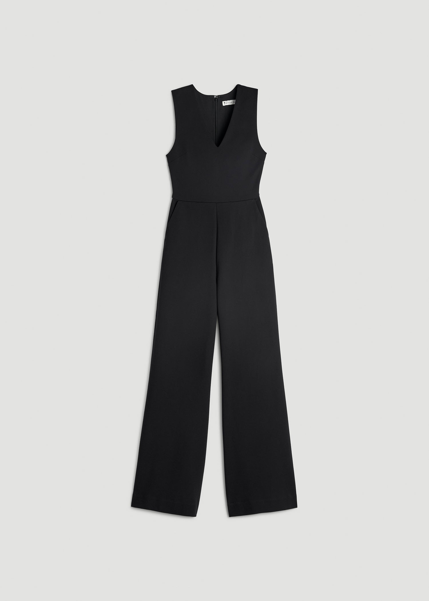 Flex Ponte Wide-Leg V-Neck Jumpsuit for Tall Women in Black