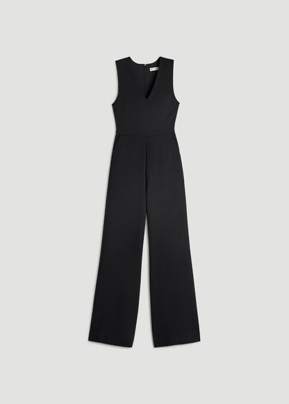 Flex Ponte Wide-Leg V-Neck Jumpsuit for Tall Women in Black