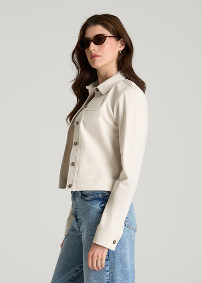 Stretch Commuter Military Cropped Cargo Jacket for Tall Women in White Sand