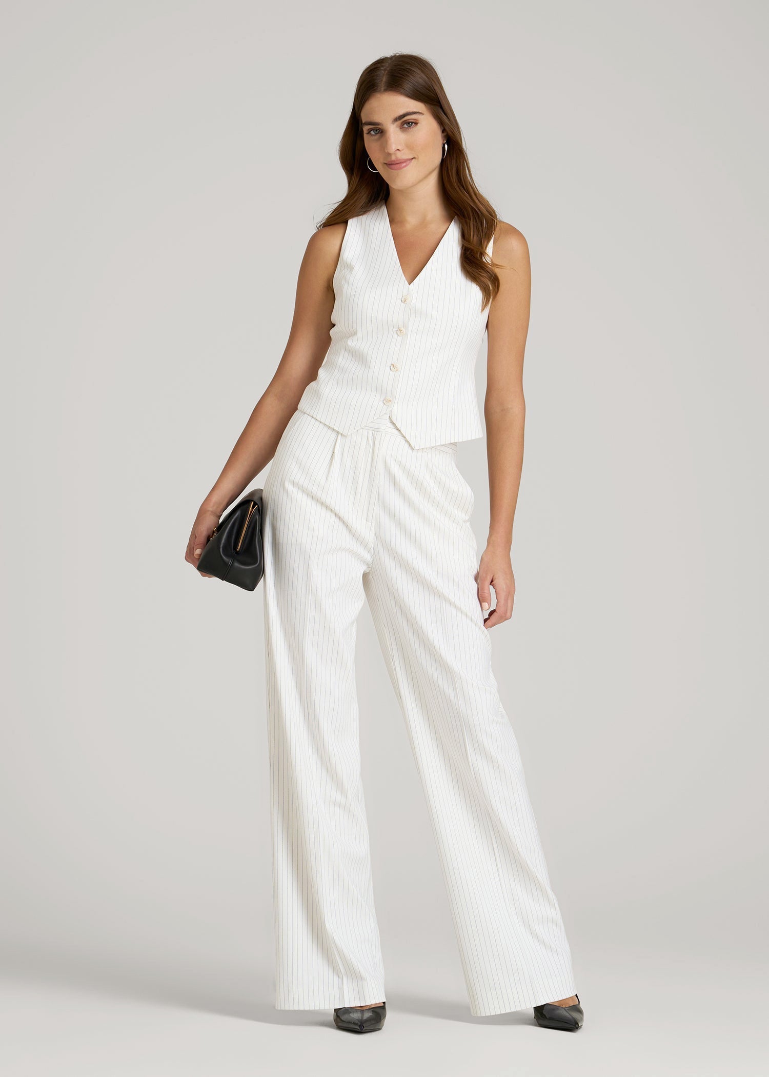 Tailored Vest for Tall Women in Off White Pinstripe