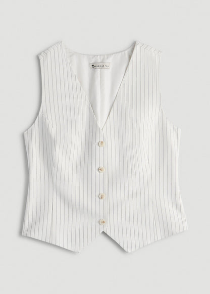 Tailored Vest for Tall Women in Off White Pinstripe