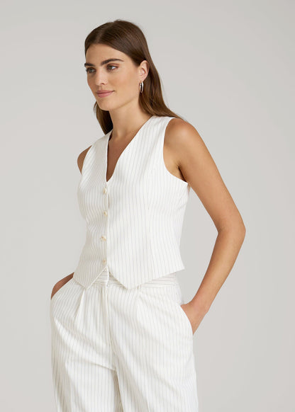 Tailored Vest for Tall Women in Off White Pinstripe