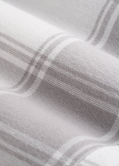 Tie-Waist Flannel Pajama Pants for Tall Women in White and Grey Plaid