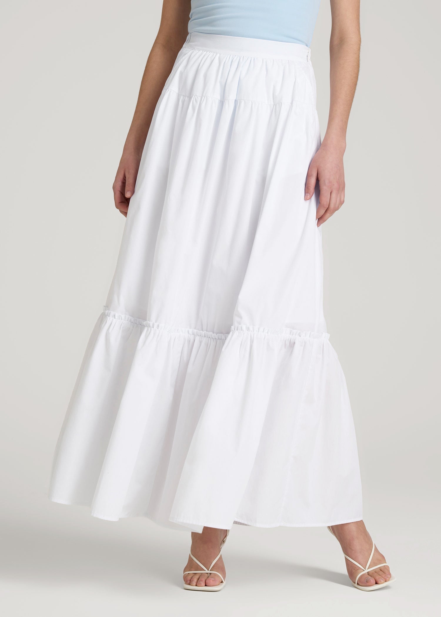 Tiered Cotton Maxi Skirt for Tall Women in White