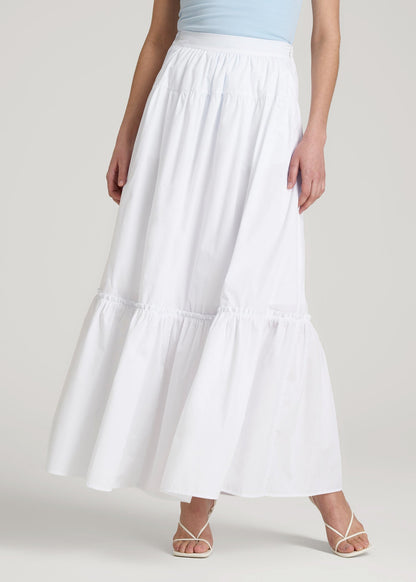 Tiered Cotton Maxi Skirt for Tall Women in White