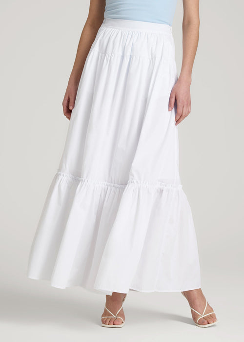 Tiered Cotton Maxi Skirt for Tall Women in White