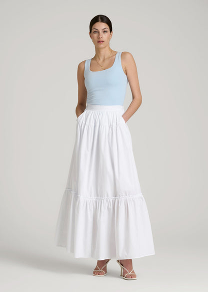 Tiered Cotton Maxi Skirt for Tall Women in White