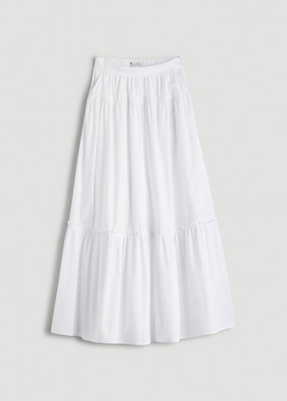 Tiered Cotton Maxi Skirt for Tall Women in White