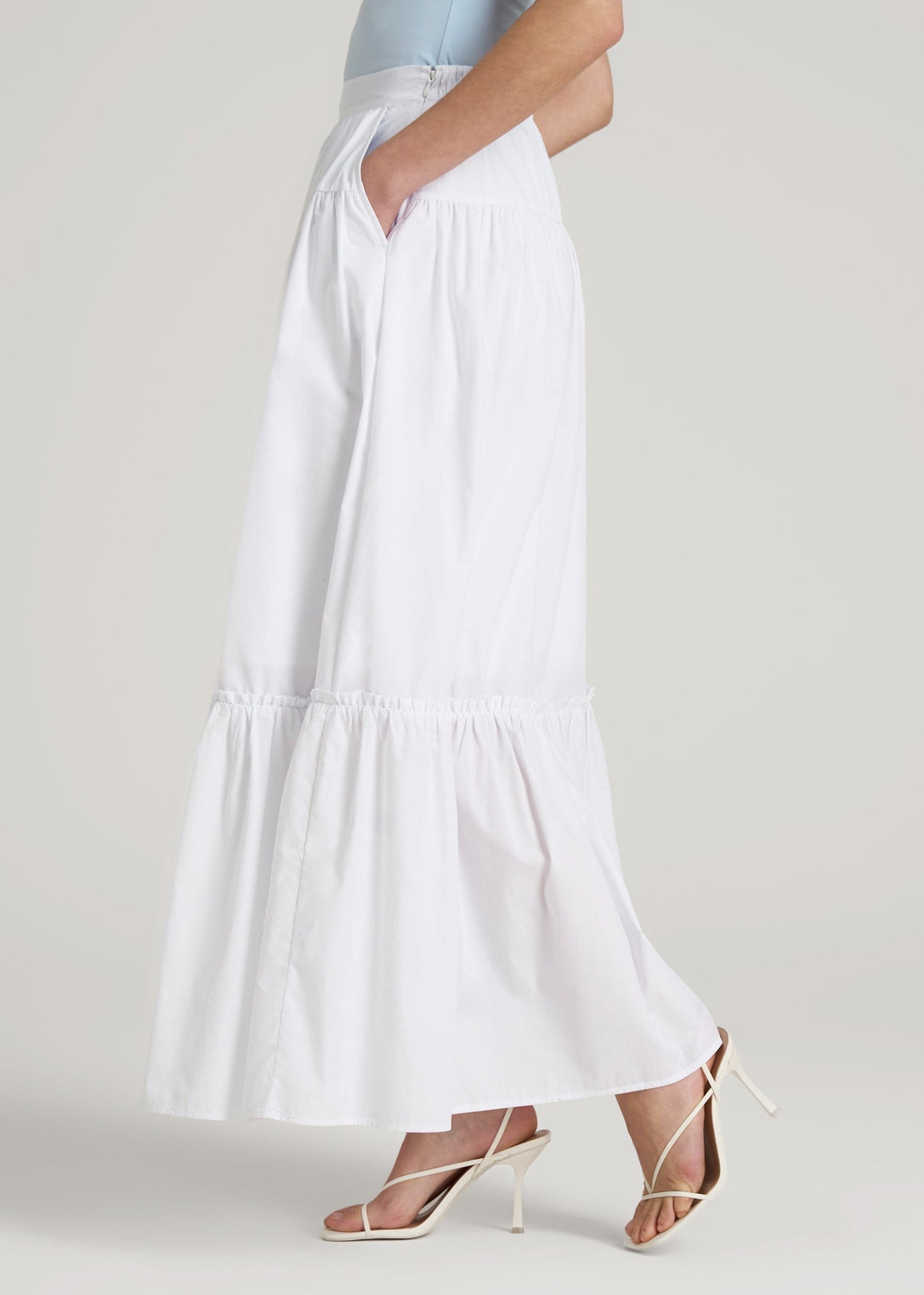 Tiered Cotton Maxi Skirt for Tall Women in White