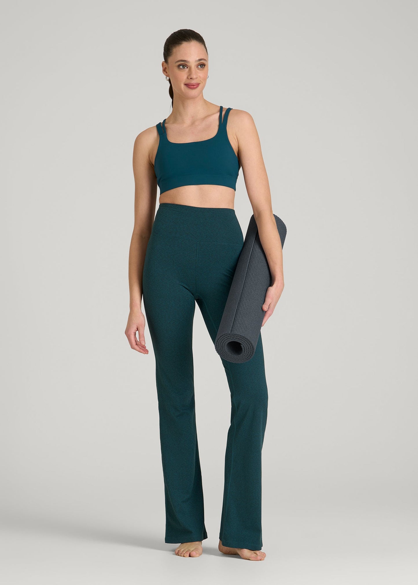 Ultra Soft High Rise Flare Yoga Pants for Tall Women in Deep Teal Mix