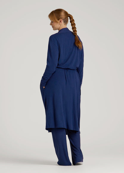 Waffle Lounge Robe for Tall Women in Midnight Blue
