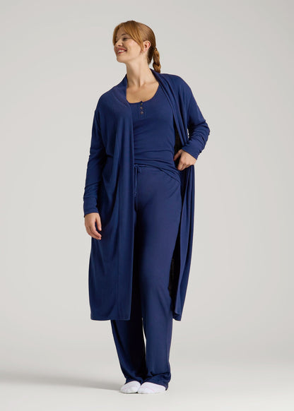 Waffle Lounge Robe for Tall Women in Midnight Blue