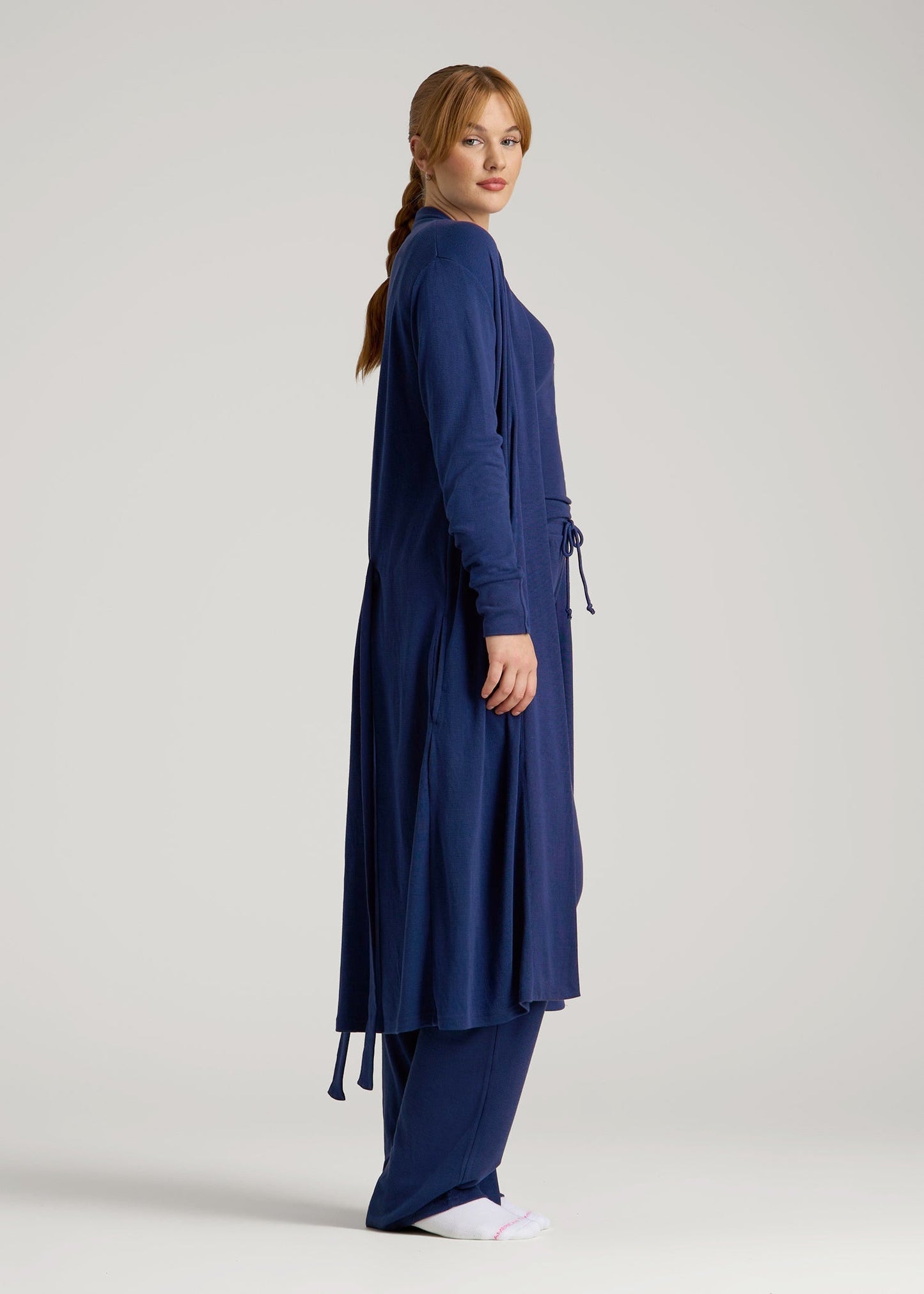 Waffle Lounge Robe for Tall Women in Midnight Blue