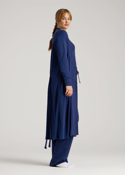 Waffle Lounge Robe for Tall Women in Midnight Blue