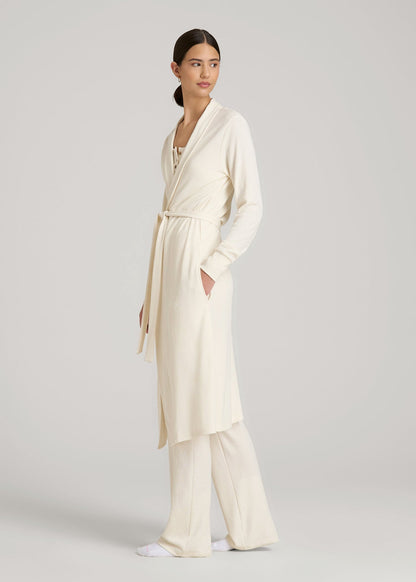 Waffle Lounge Robe for Tall Women in White Alyssum