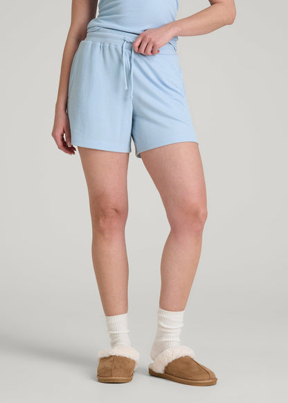 Waffle Sleep Shorts for Tall Women in Ice Blue