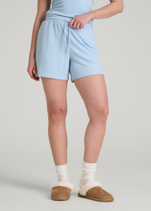 Waffle Sleep Shorts for Tall Women in Ice Blue