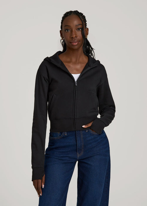 Wearever Fleece Cropped Zip-Up Hoodie for Tall Women in Black