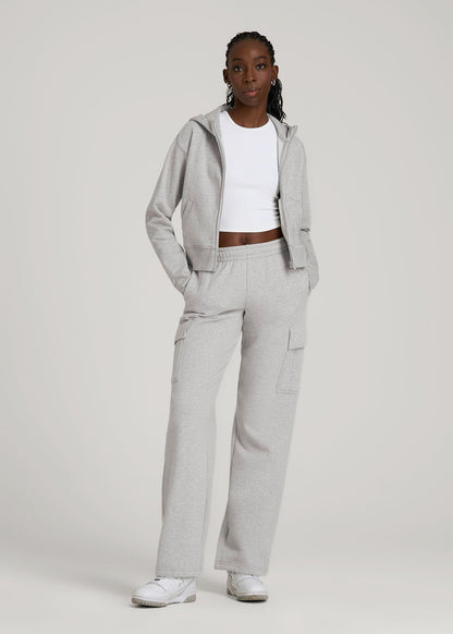 Wearever Fleece Cropped Zip-Up Hoodie for Tall Women in Grey Mix