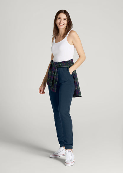 Wearever Fleece Slim Fit High-Waisted Garment Dye Sweatpants for Tall Women in Bright Navy