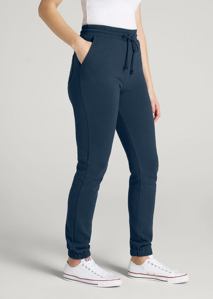 Wearever Fleece Slim Fit High-Waisted Garment Dye Sweatpants for Tall Women in Bright Navy