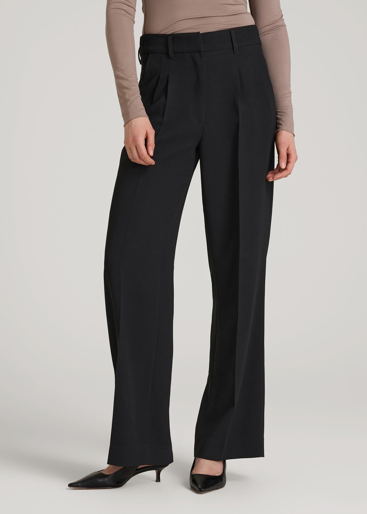 Wide Leg Pleated Dress Pants 2.0 for Tall Women in Black
