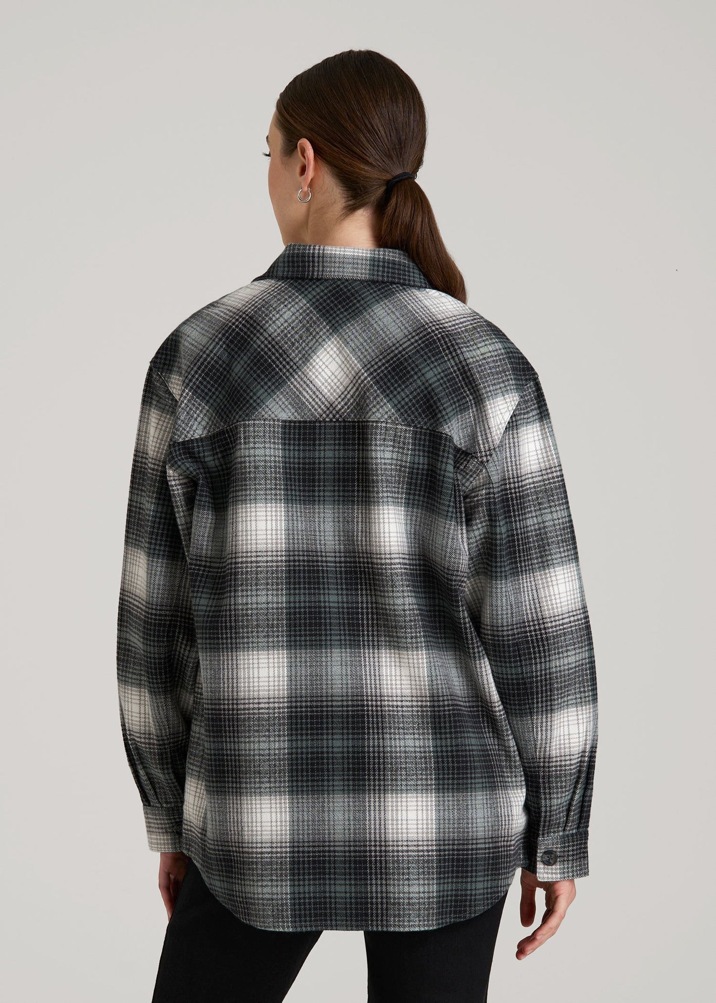 Flannel Shacket for Tall Women in Balsam Green Plaid