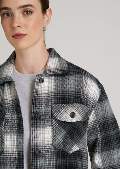 Flannel Shacket for Tall Women in Balsam Green Plaid