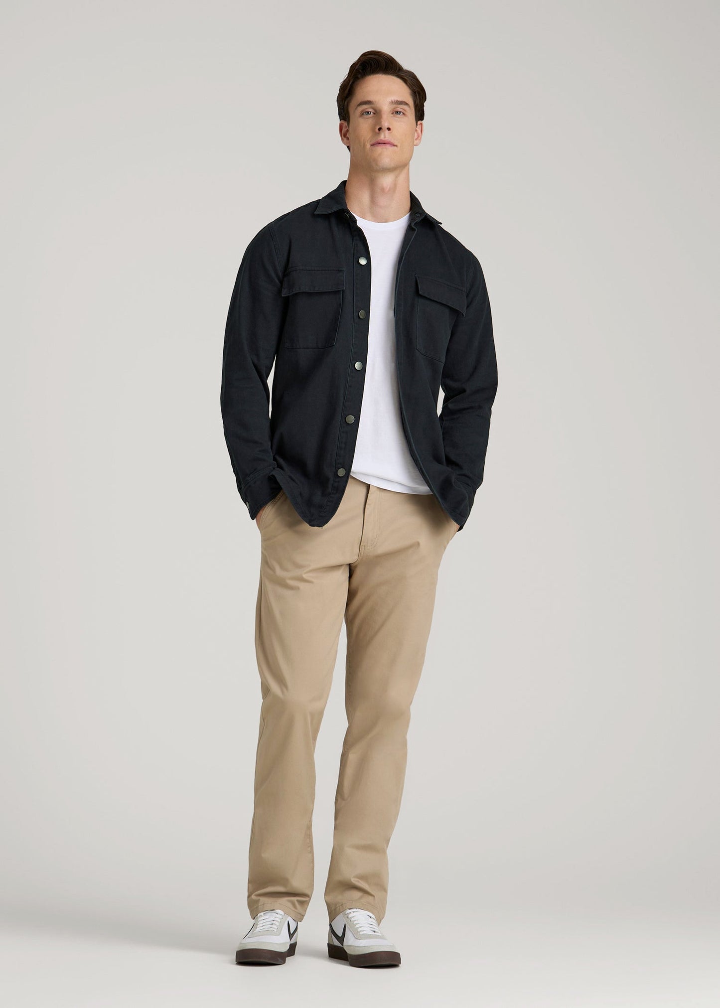 Casual Twill Shirt Jacket for Tall Men in Evening Blue