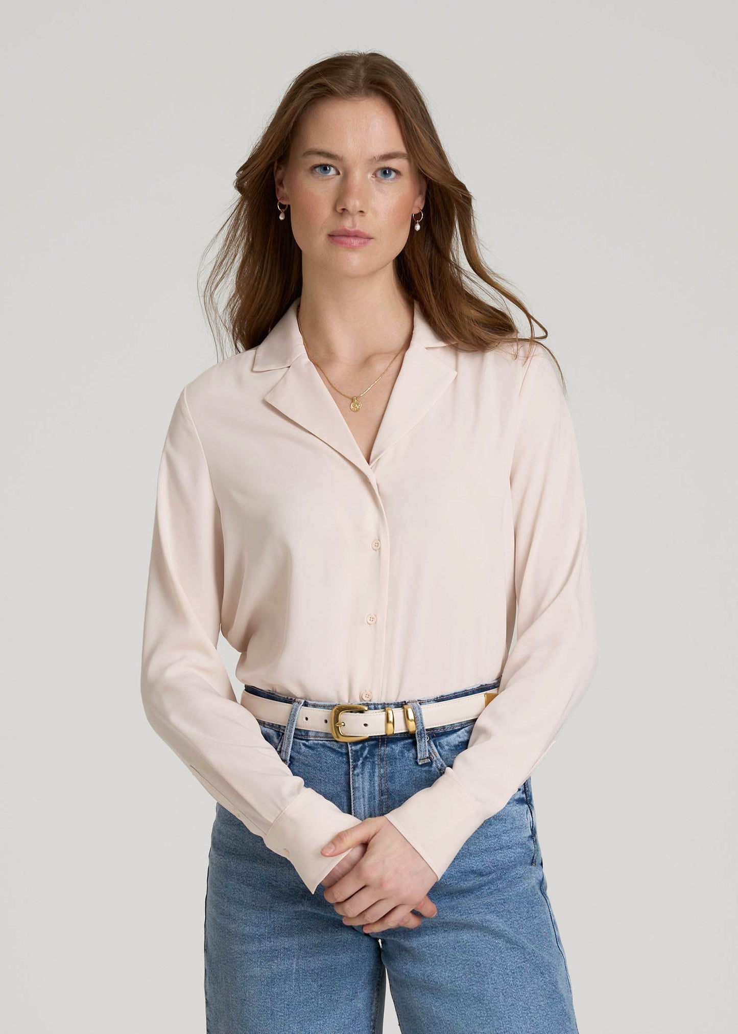 Notch Collar Blouse for Tall Women in Shell