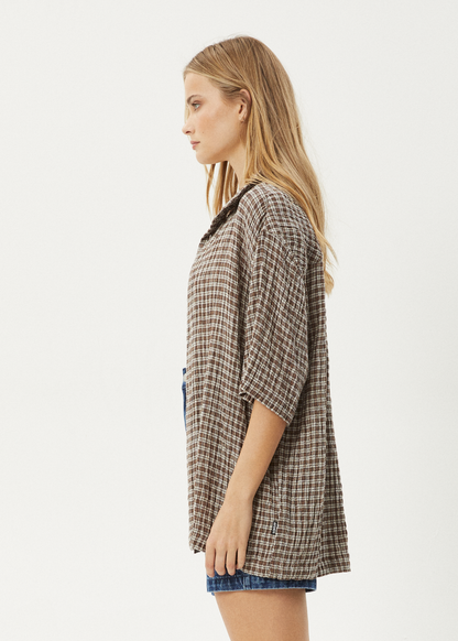AFENDS Mens Base - Short Sleeve Shirt - Coffee Check