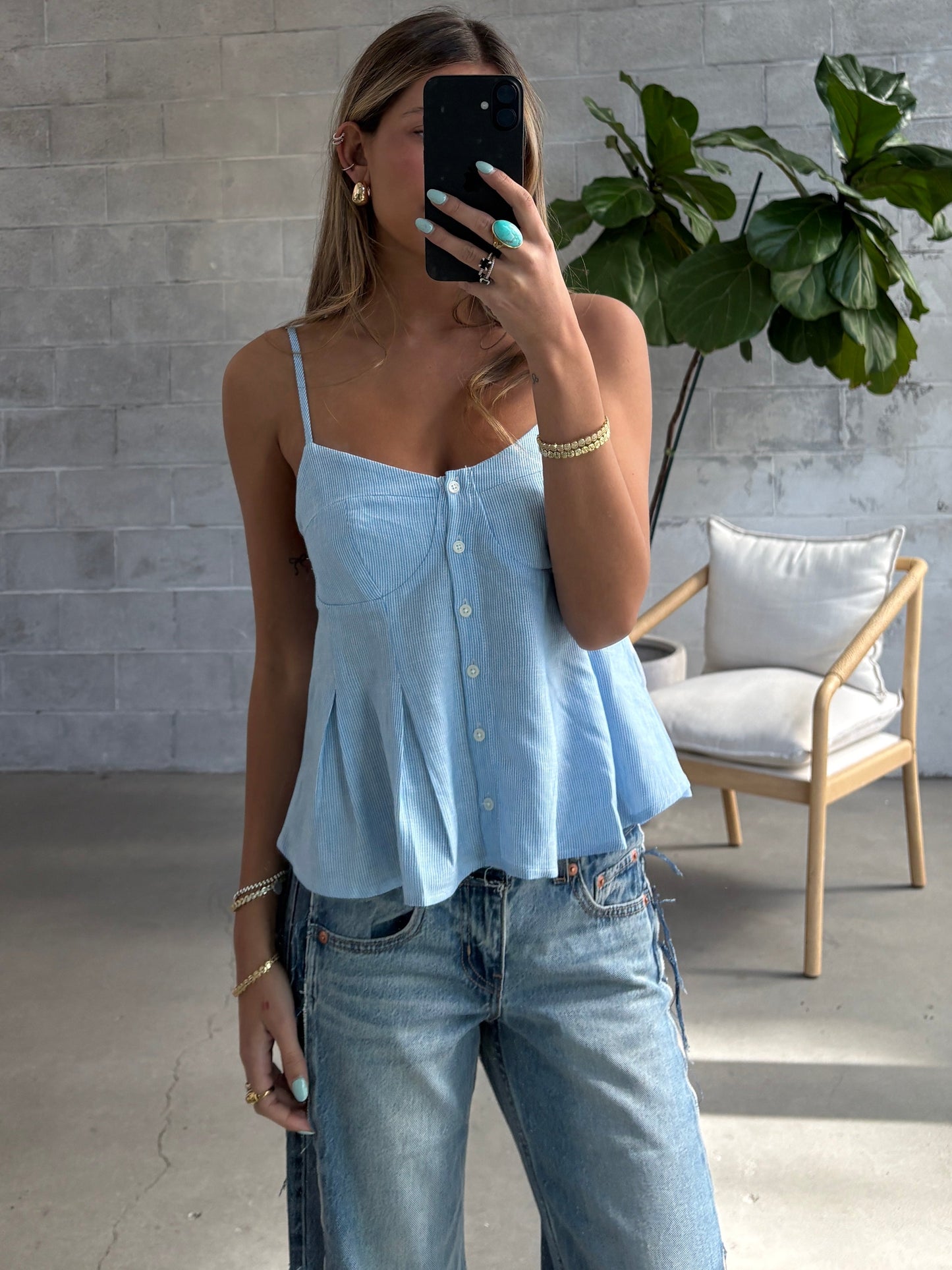 DEX Pleated Button Front Cami