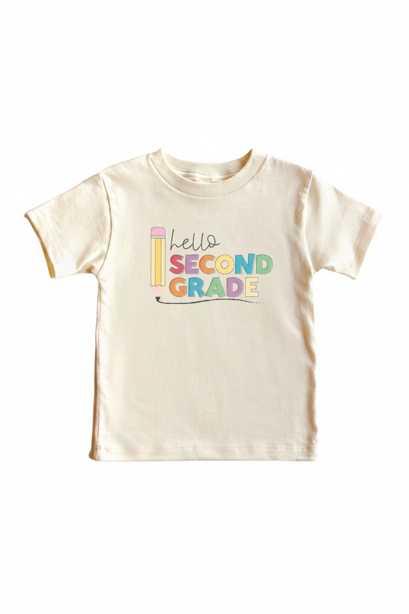 Hello New Grade Pencil Kids Graphic Tee | Natural