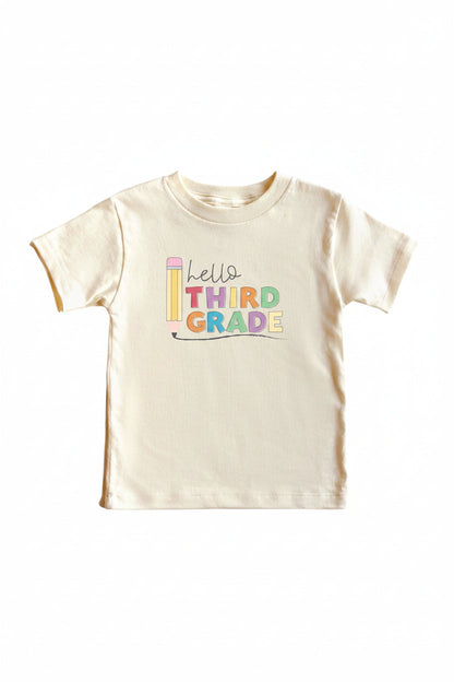 Hello New Grade Pencil Kids Graphic Tee | Natural