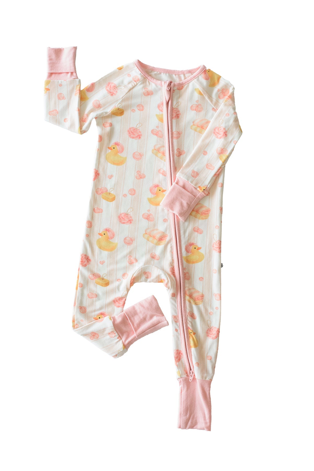 Convertible Bamboo Zip Romper Pajamas | Bubble Duckies Pink
