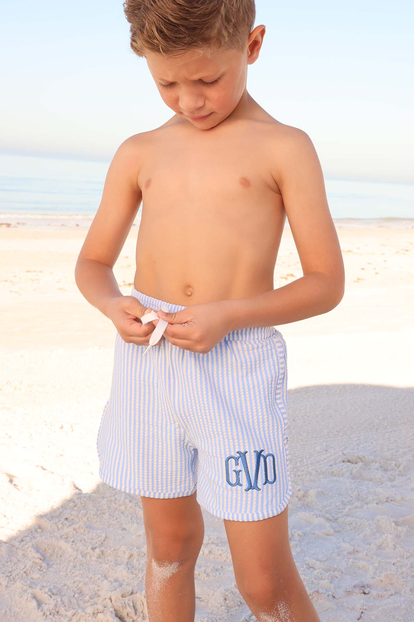 Boy's Swim Trunks | Seersucker Blue