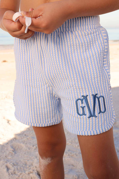 Boy's Swim Trunks | Seersucker Blue