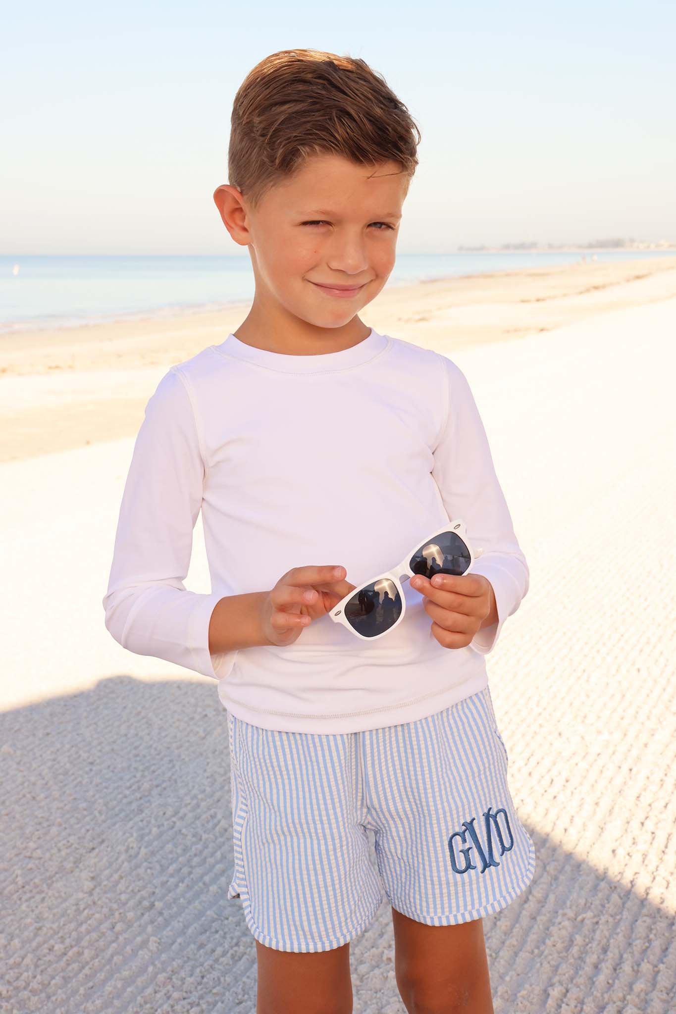 Boy's Swim Trunks | Seersucker Blue