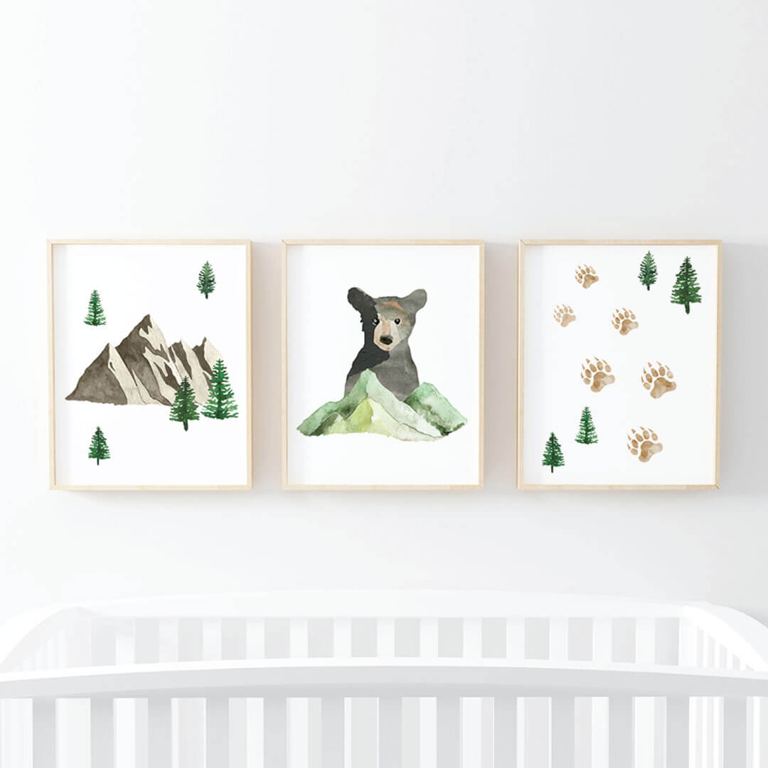 Brody's Bear & Mountain Adventure Woodland Digital Nursery Art Set